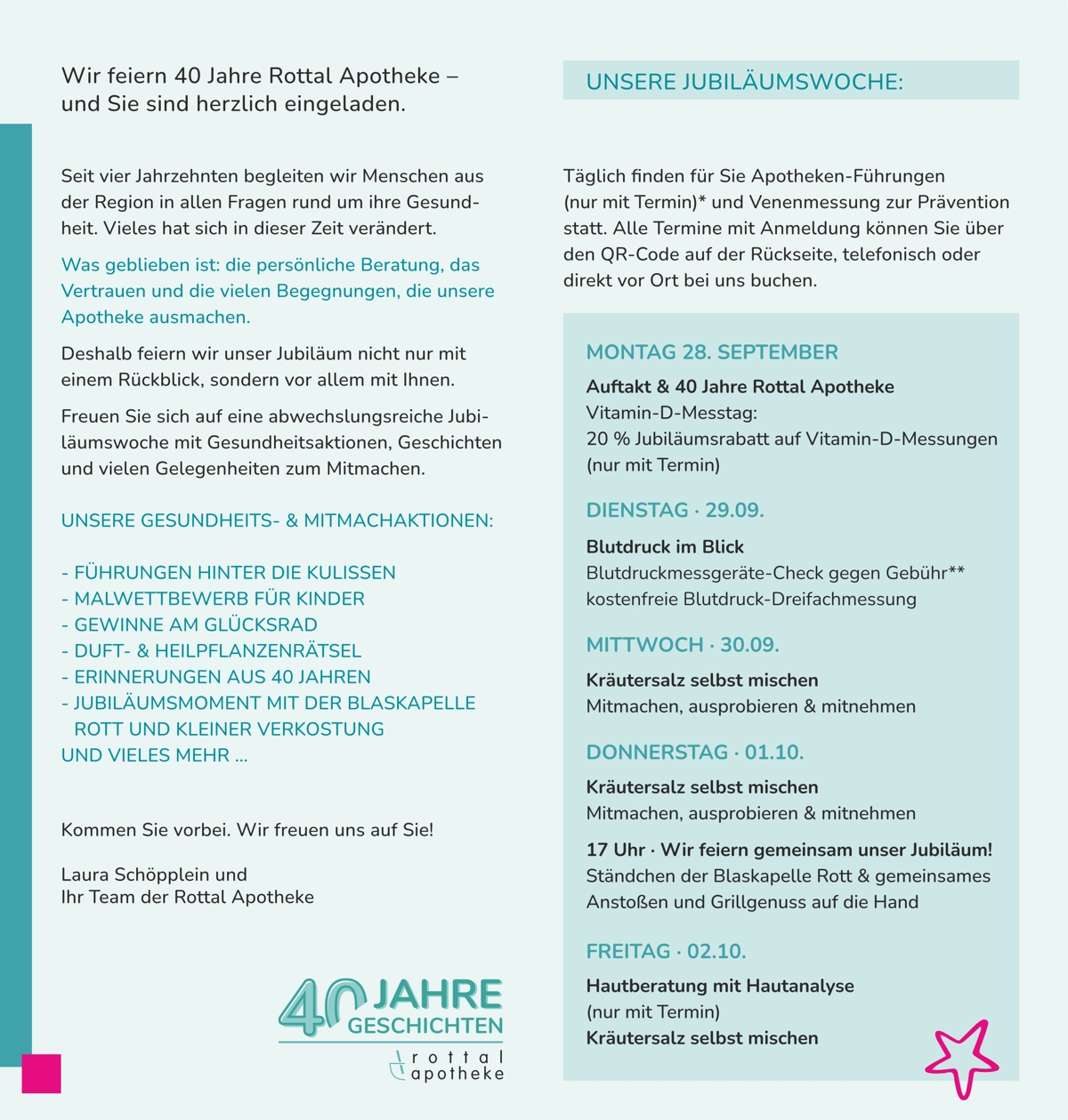 Jubiläums-Flyer 40 Jahre Rottal Apotheke Seite 2